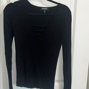 Express Women's Black V-Neck Long Sleeve Top